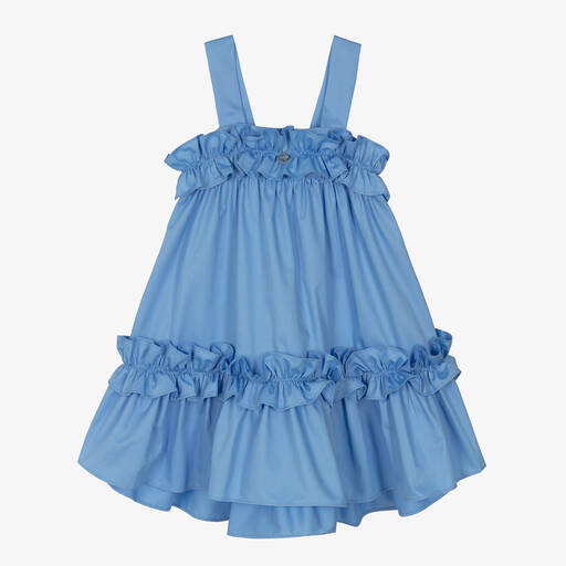 Lapin House-Girls Blue Cotton Ruffles Dress | Childrensalon