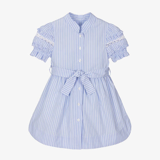 Lapin House-Girls Blue Striped Cotton Shirt Dress | Childrensalon