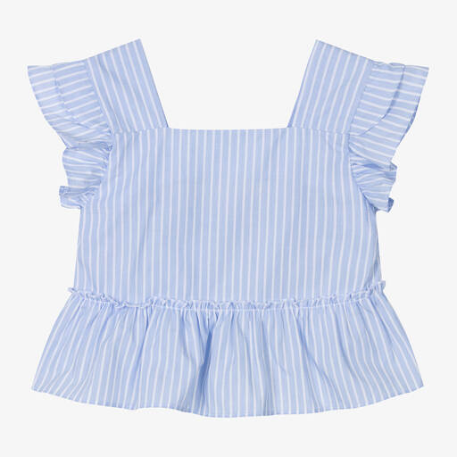 Lapin House-Хлопковая блузка в бело-голубую полоску | Childrensalon