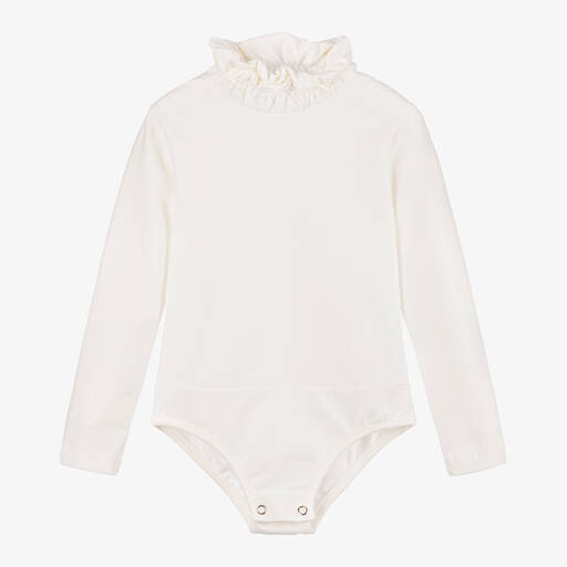 Lapin House-Girls Ivory Cotton Ruffle Collar Bodysuit | Childrensalon