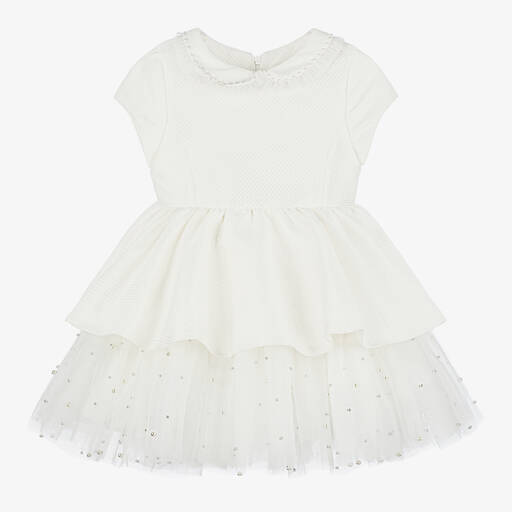 Lapin House-Girls Ivory Jacquard & Tulle Dress | Childrensalon