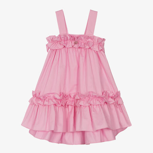 Lapin House-Girls Lilac Pink Ruffle Cotton Dress | Childrensalon