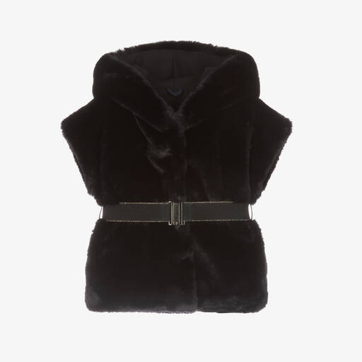 Lapin House-Girls Navy Blue Faux Fur Hooded Gilet | Childrensalon