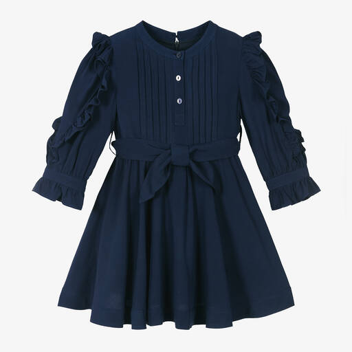 Lapin House-فستان قميص لون كحلي مزين بكشكش | Childrensalon