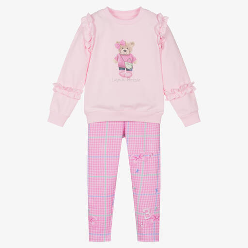 Lapin House-Girls Pink Cotton Bear Leggings Set | Childrensalon