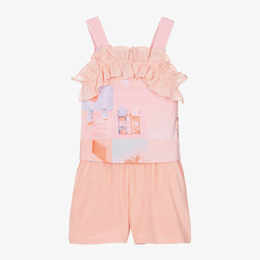 Lapin House-Girls Pink Cotton Towelling Shorts Set | Childrensalon