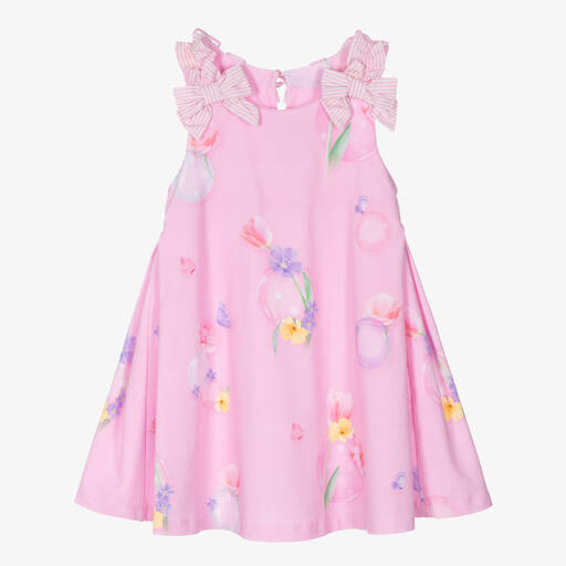 Lapin House-Girls Pink Floral Cotton Dress | Childrensalon
