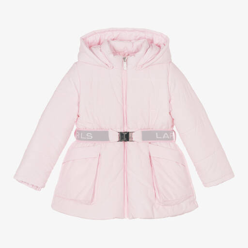 Lapin House-Розовое пальто-пуховик с капюшоном для девочек | Childrensalon