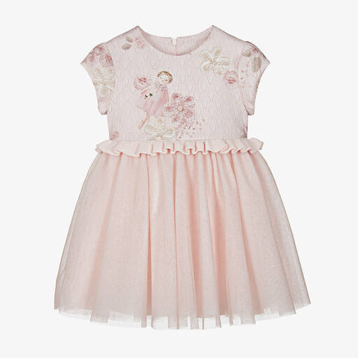 Lapin House-Girls Pink Tulle Fairy Print Dress | Childrensalon