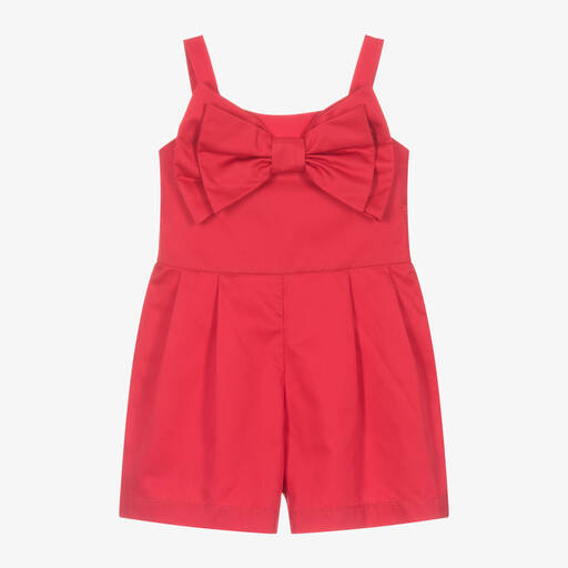 Lapin House-Girls Red Bow Cotton Playsuit | Childrensalon
