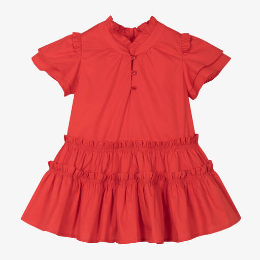 Lapin House-Girls Red Cotton Frill Dress | Childrensalon