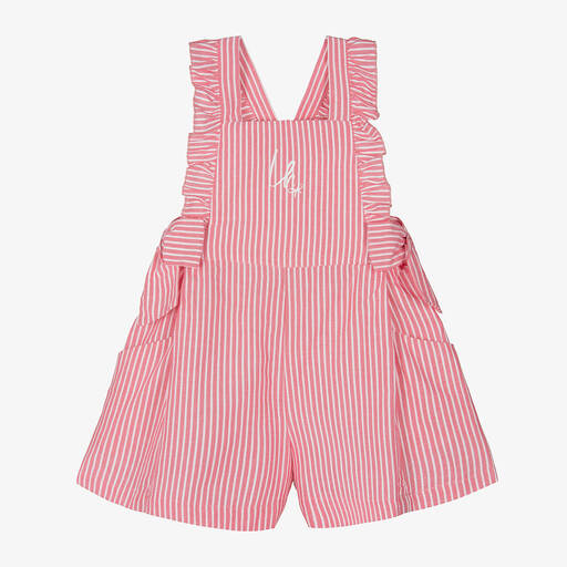 Lapin House-Girls Red Stripe Cotton Playsuit | Childrensalon
