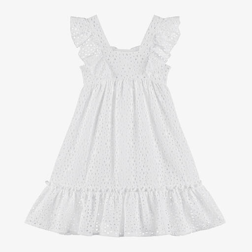 Lapin House-Girls White Broderie Cotton Dress | Childrensalon