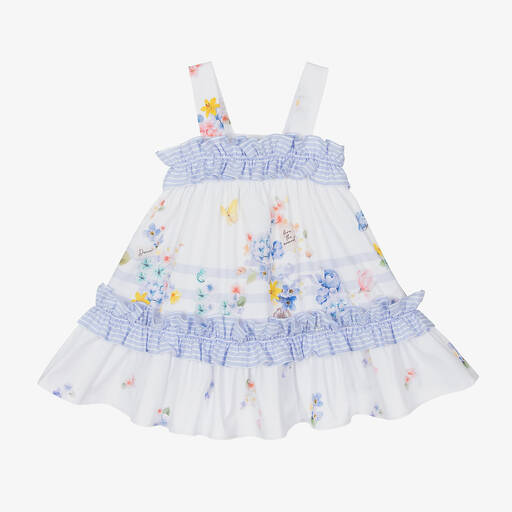 Lapin House-Girls White Cotton Floral Dress | Childrensalon