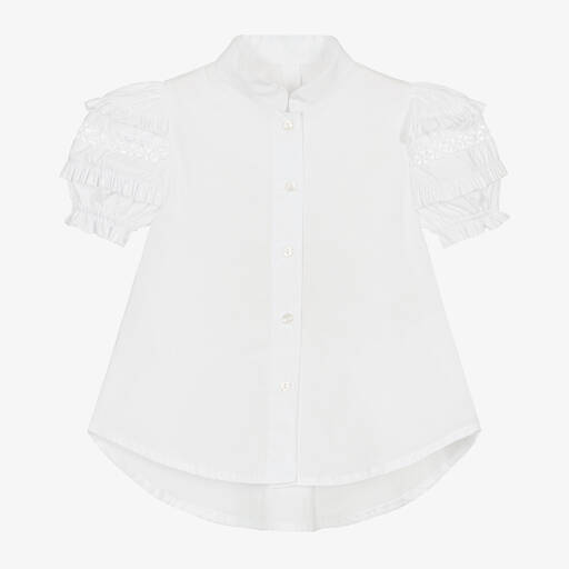 Lapin House-Girls White Cotton Puffed-Sleeve Blouse | Childrensalon