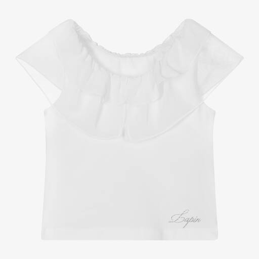 Lapin House-Girls White Cotton Ruffle Collar Blouse | Childrensalon