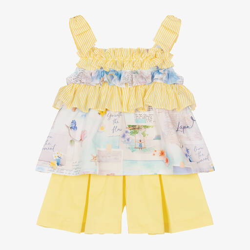 Lapin House-Girls Yellow Cotton Shorts Set | Childrensalon