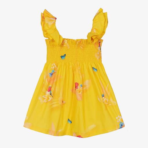 Lapin House-Girls Yellow Flower Print Cotton Dress | Childrensalon