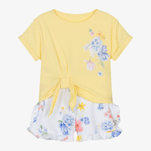 Lapin House-Girls Yellow & White Cotton Shorts Set | Childrensalon