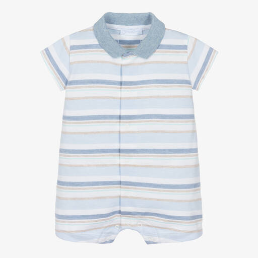 Laranjinha-Baby Boys Blue Striped Cotton Shortie | Childrensalon