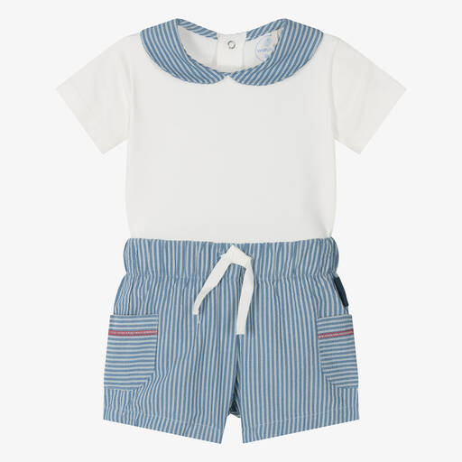Laranjinha-Baby Boys Blue Striped Shorts Set | Childrensalon