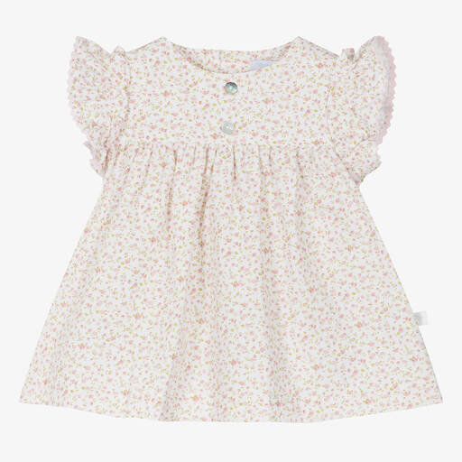 Laranjinha-Baby Girls Ivory Cotton Floral Dress | Childrensalon