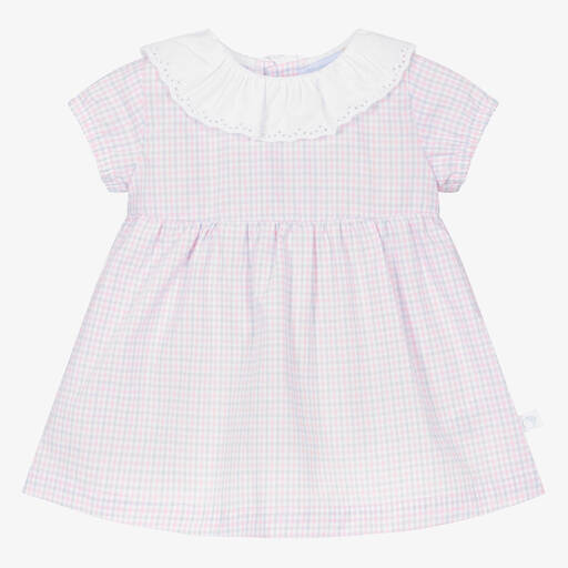 Laranjinha-Baby Girls Pink Cotton Checked Dress | Childrensalon