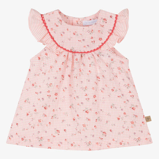Laranjinha-Baby Girls Pink Floral Seersucker Dress | Childrensalon