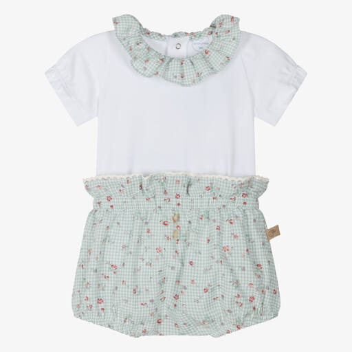 Laranjinha-Baby Girls White Cotton Shorts Set | Childrensalon