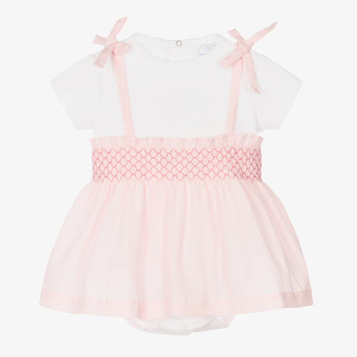 Laranjinha-Baby Girls White & Pink Dress | Childrensalon