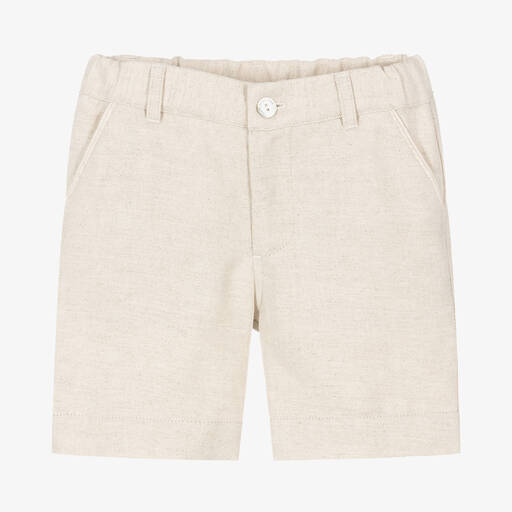 Laranjinha-Boys Beige Cotton & Linen Shorts | Childrensalon