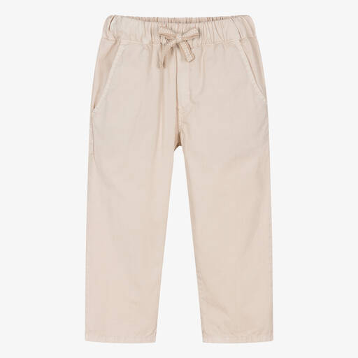 Laranjinha-Boys Beige Cotton Twill Trousers | Childrensalon