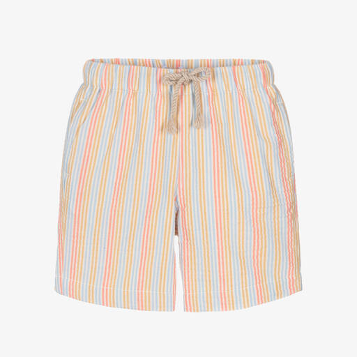 Laranjinha-Boys Beige Stripe Cotton Shorts | Childrensalon