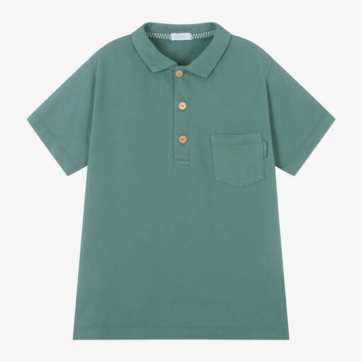 Laranjinha-Boys Green Cotton Polo Shirt | Childrensalon