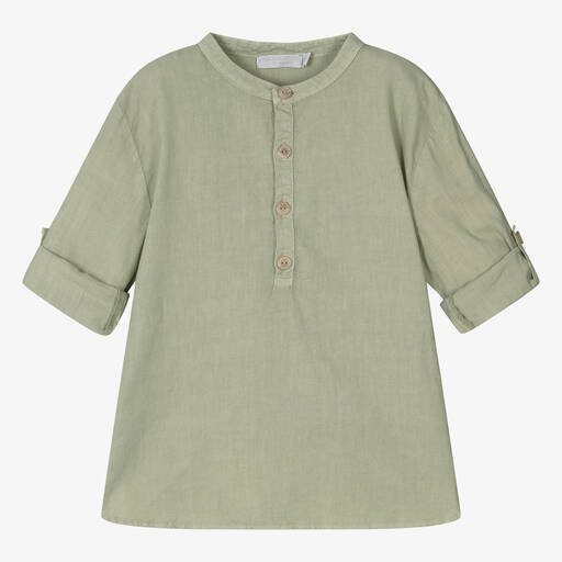 Laranjinha-قميص قطن وكتان لون أخضر للأولاد | Childrensalon