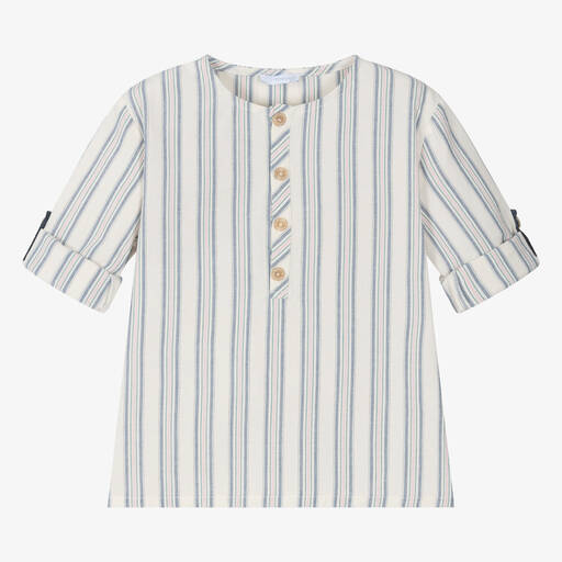 Laranjinha-Boys Ivory Striped Cotton Shirt | Childrensalon