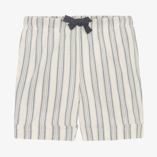 Laranjinha-Boys Ivory Striped Cotton Shorts | Childrensalon