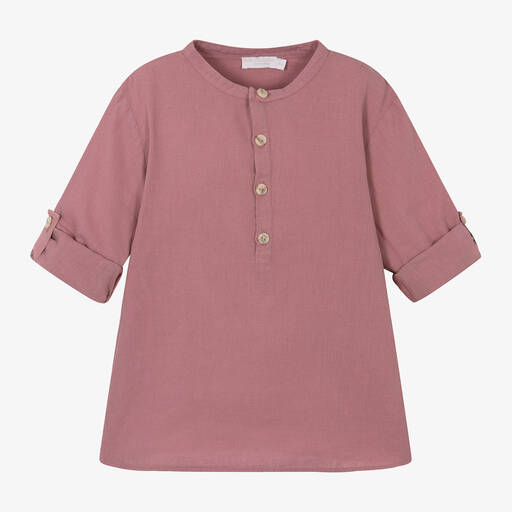 Laranjinha-قميص بلا ياقة قطن وكتان لون أحمر للأولاد | Childrensalon