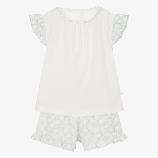 Laranjinha-Girls Ivory Cotton Short Pyjamas | Childrensalon