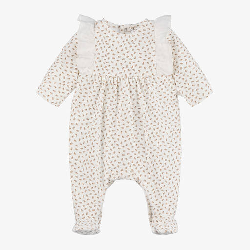 Laranjinha-Girls Ivory Floral Cotton Babygrow | Childrensalon