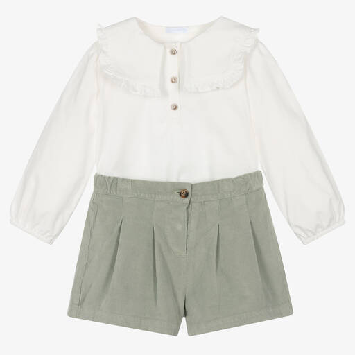 Chic by Laranjinha-Кремовая блузка и шорты цвета хаки | Childrensalon