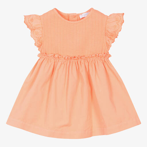 Laranjinha-Girls Orange Cotton Dress | Childrensalon