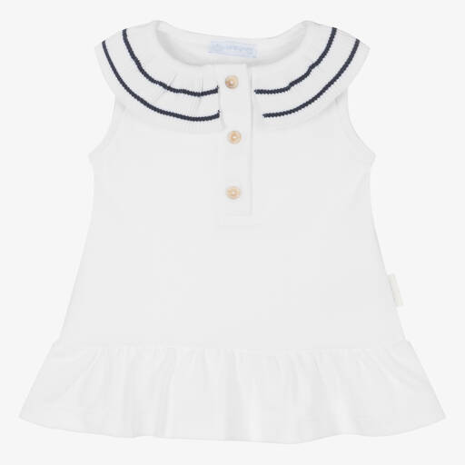 Laranjinha-Girls White Cotton Piqué Dress | Childrensalon