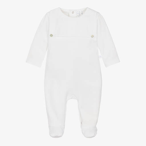 Laranjinha-White Cotton Jersey Babygrow | Childrensalon