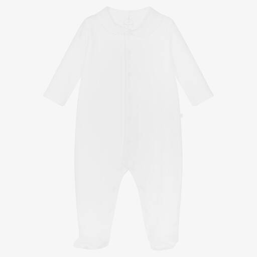 Laranjinha-White Cotton Velour Babygrow | Childrensalon