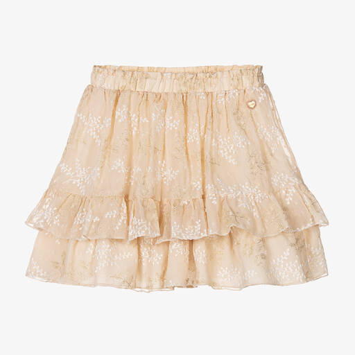 Le Chic-Girls Beige Embroidered Chiffon Skirt | Childrensalon