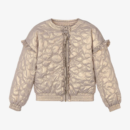 Le Chic-Girls Gold Quilted Flower Jacket | Childrensalon