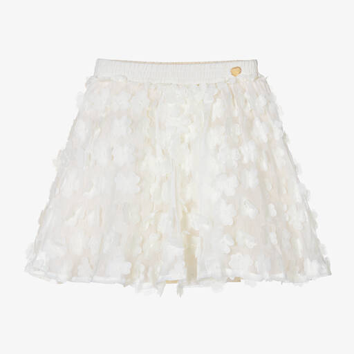 Le Chic-Girls Ivory Chiffon Flower Skirt | Childrensalon