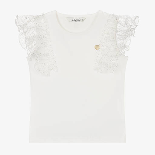 Le Chic-Girls Ivory Cotton & Tulle T-Shirt | Childrensalon