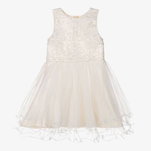 Le Chic-Girls Ivory Floral Lace & Tulle Dress | Childrensalon